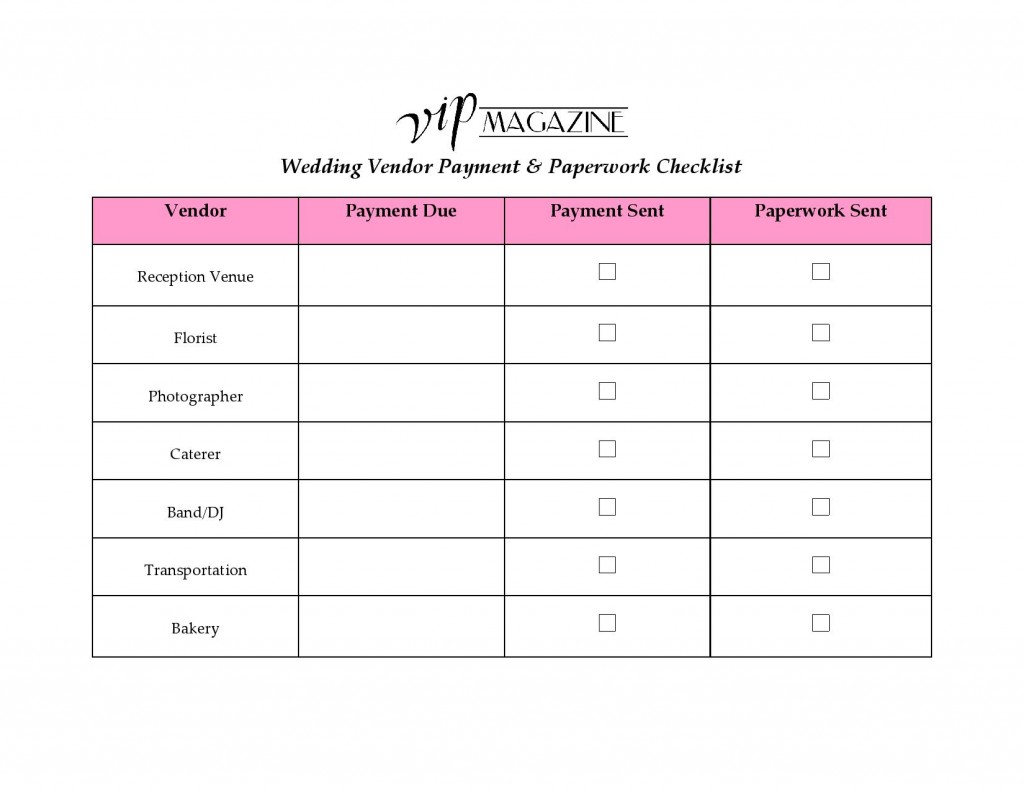 Wedding Vendor Payment Paperwork Checklist Philadelphia Wedding